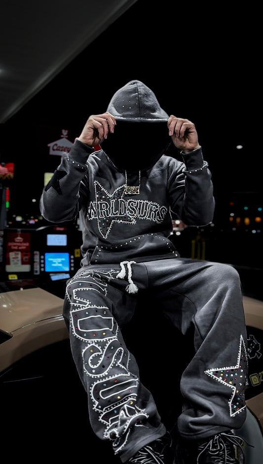 WRLDSURS CRYSTAL HOODIE GREY